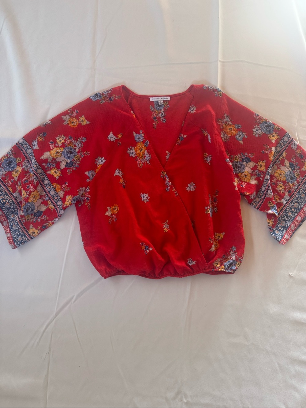 Floral Wrap Crop Top - Red